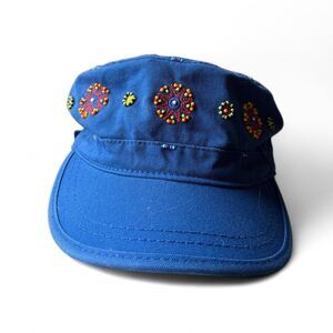 Blue and multi-coloured beaded cap hat one size womens